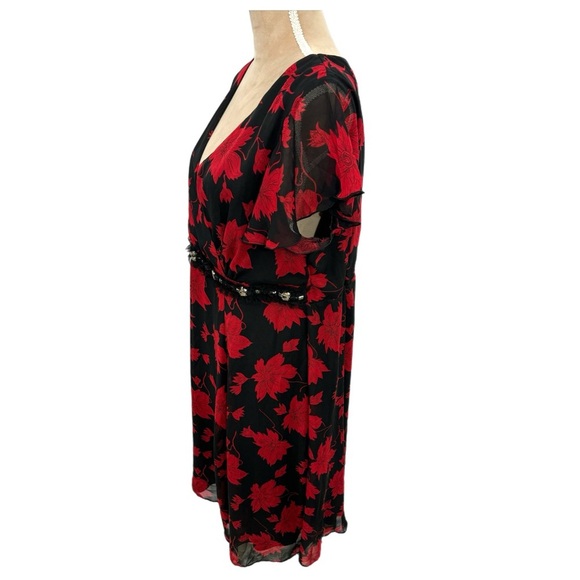 CHANGES By TOGETHER Women’s Sz 16 Midi Dress Romantic Red Black Floral Whimsical - Picture 8 of 14